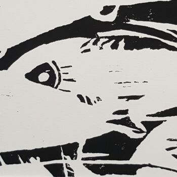 Estampas & grabados titulada "LES POISSONS DE BAS…" por Mchartrie, Obra de arte original, Linograbados