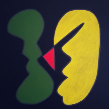 Painting titled "Face à Face" by Yahya Ahssaini, Original Artwork, Acrylic Mounted on Wood Stretcher frame