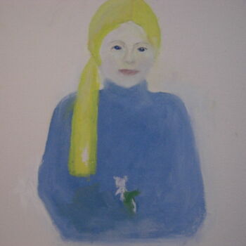 Painting titled "Girl With White Flo…" by Michela Curtis, Original Artwork, Oil