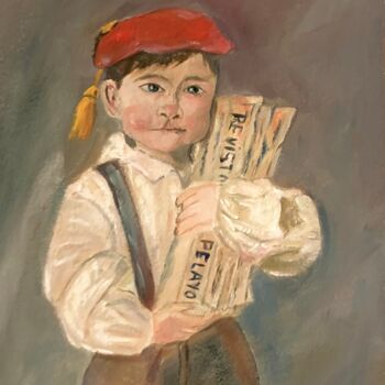 Pintura titulada "Pelayo con revista" por Mónica Caruncho Fontela, Obra de arte original, Oleo