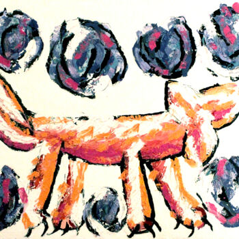 Malerei mit dem Titel "Perro en un campo d…" von Albert Cruells, Original-Kunstwerk, Acryl Auf Keilrahmen aus Holz montiert