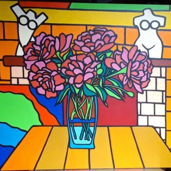 Painting titled "Peonies" by Vadim Mykhalchuk, Original Artwork, Oil