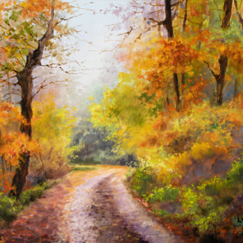 제목이 "Autumn road in the…"인 미술작품 Lucia Verdejo로, 원작, 기름 목재 패널에 장착됨