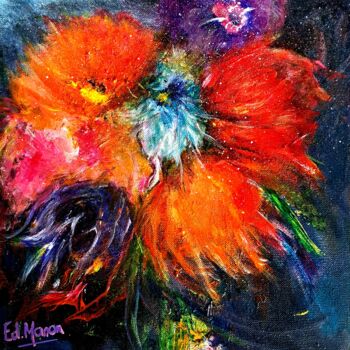 Painting titled "Flowers" by Edwige Manon (edman), Original Artwork, Acrylic