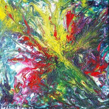 Schilderij getiteld "Bumble bee drinking…" door Selena Sashina, Origineel Kunstwerk, Acryl Gemonteerd op Frame voor houten b…