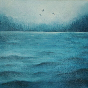 Ζωγραφική με τίτλο "Foggy lake, oil pai…" από Мария Власенко, Αυθεντικά έργα τέχνης, Λάδι