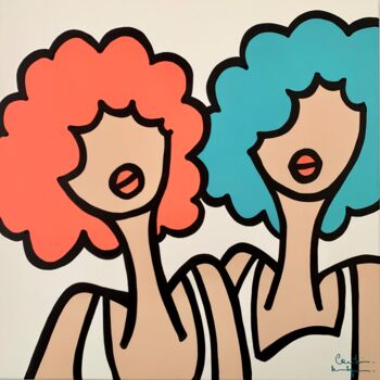 Painting titled "Sorbet Papaye" by Caroline Montigneaux, Original Artwork, Acrylic Mounted on Wood Stretcher frame