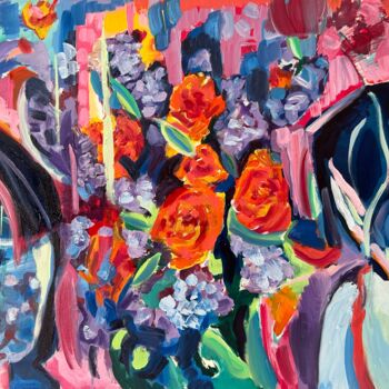 Painting titled "Sunset Park" by Jeffry Burke, Original Artwork, Oil Mounted on Wood Stretcher frame