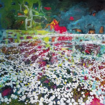 Painting titled "Paysage de fleurs II" by Lorenz, Original Artwork, Acrylic