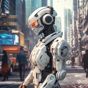 Цифровое искусство под названием "Robot in Streets 3" - Guze, Подлинное произведение искусства, Изображение, сгенерированное…