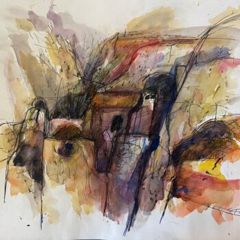 Painting titled "Auf Santorin, Griec…" by Emy Ferjanc, Original Artwork, Watercolor