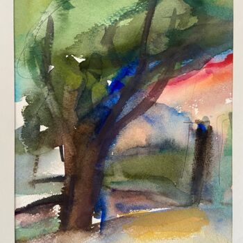 Painting titled ""Landschaft Niederö…" by Emy Ferjanc, Original Artwork, Watercolor