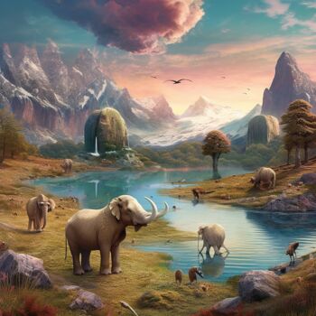 Цифровое искусство под названием "Landscape with anim…" - Guze, Подлинное произведение искусства, Изображение, сгенерированн…