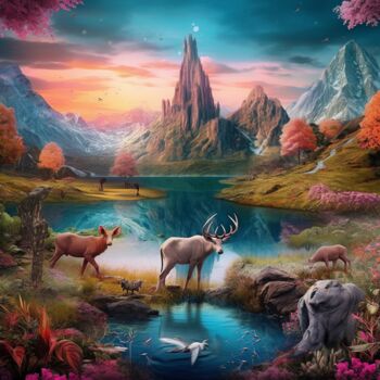 Цифровое искусство под названием "Fantasy Landscape 3" - Guze, Подлинное произведение искусства, Изображение, сгенерированно…