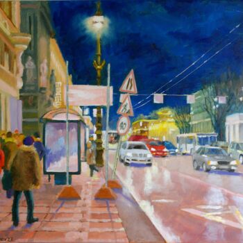 Schilderij getiteld "St.Petersburg, Nigh…" door Juri Semjonov, Origineel Kunstwerk, Olie Gemonteerd op Frame voor houten bra…