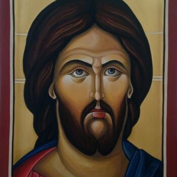 Pintura intitulada "Jesus Christ (egg t…" por Miljana Marković, Obras de arte originais, Pigmentos Montado em Outro painel r…