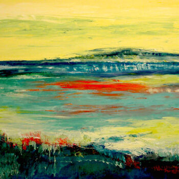 Peinture intitulée "MARINE -COUCHER DE…" par Michèle Froment, Œuvre d'art originale, Huile Monté sur Châssis en bois