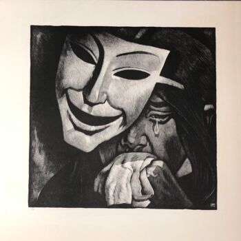 Incisioni, stampe intitolato "Mask" da Nikolay Popov, Opera d'arte originale, Litografia