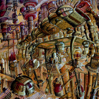 Peinture intitulée "przylot-na-planete-…" par Marek Izydorczyk, Œuvre d'art originale, Huile