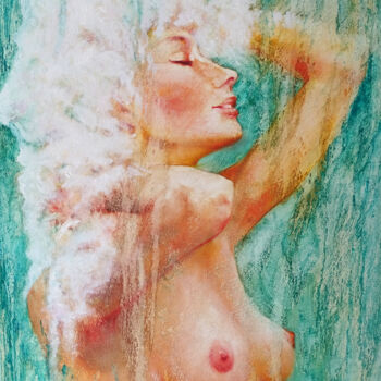 绘画 标题为“🚿Shampooing mousse…” 由Isabel Mahe, 原创艺术品, 油 安装在木质担架架上