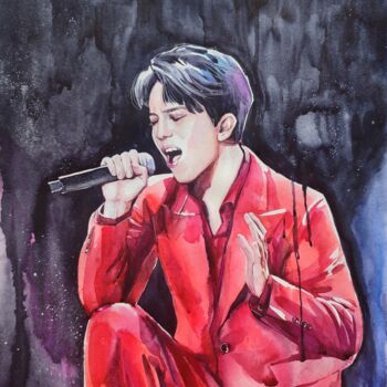 绘画 标题为“Dimash Kudaibergen” 由Leyla Zhunus, 原创艺术品, 水彩