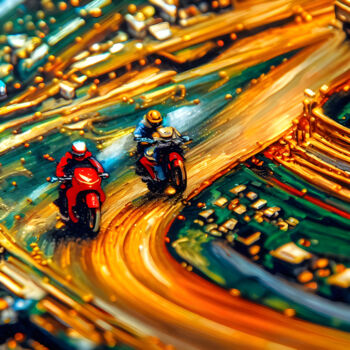 Digitale Kunst mit dem Titel "Gilded Velocity" von Rodrigo Muñoz, Original-Kunstwerk, KI-generiertes Bild
