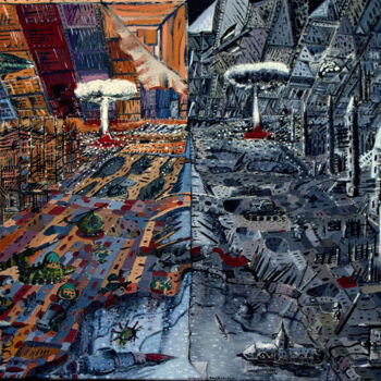 Peinture intitulée "wojna-miedzy-kolore…" par Marek Izydorczyk, Œuvre d'art originale, Huile
