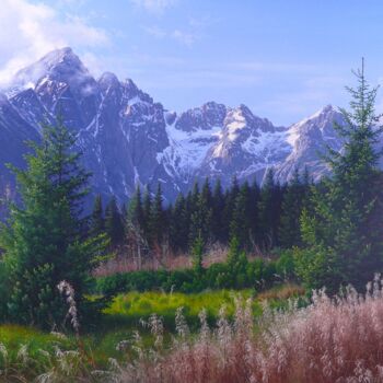 Painting titled "Short stop in the m…" by Emil Mlynarcik, Original Artwork, Oil Mounted on Wood Stretcher frame