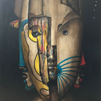 Painting titled "Gardian" by Fabien Delaube, Original Artwork, Oil Mounted on Wood Stretcher frame