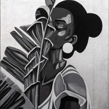 Painting titled "Flower girl" by Olga Tiho, Original Artwork, Acrylic Mounted on Wood Stretcher frame
