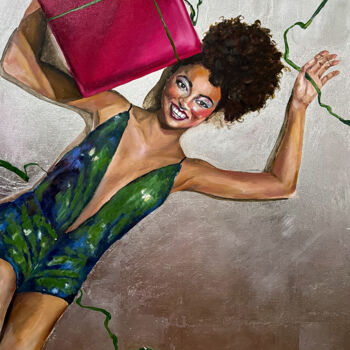 Painting titled "Holiday Joy – Black…" by Ditim, Original Artwork, Oil Mounted on Wood Stretcher frame