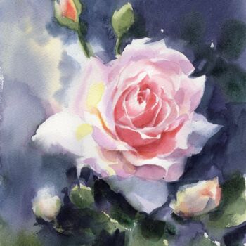 Peinture intitulée "Rose 7" par Sylvie Vernageau, Œuvre d'art originale, Aquarelle
