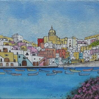 Painting titled "PROCIDA 1" by Alfredo Troilo, Original Artwork, Oil Mounted on Wood Panel