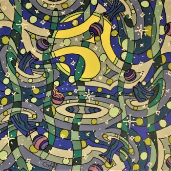 Dessin intitulée "Galaxie marine dans…" par Vincent Gibert, Œuvre d'art originale, Marqueur