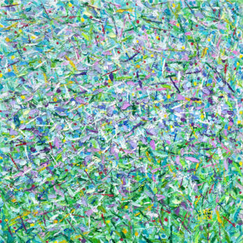 Painting titled "春暖花开系列之林间紫色" by San Yu Yi Sheng, Original Artwork, Pigments Mounted on Wood Stretcher frame