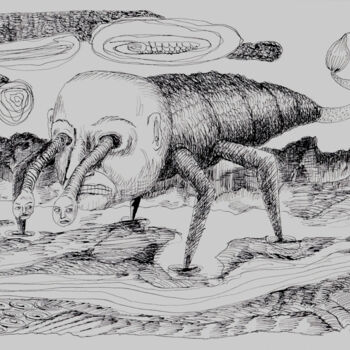 Drawing titled "Bête curieuse" by Patrick Jannin, Original Artwork, Ink