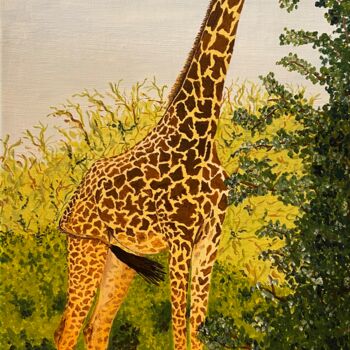 Peinture intitulée "Girafe en Tanzanie" par Isabelle Tysiac, Œuvre d'art originale, Acrylique