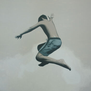 Painting titled "Riding the clouds" by Daniel Gibert, Original Artwork, Oil Mounted on Wood Stretcher frame
