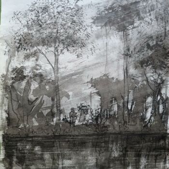 绘画 标题为“Bois dans la brume” 由Pierre Milosavljevic, 原创艺术品, 墨