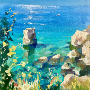 Malarstwo zatytułowany „Rocky Shore” autorstwa July Kinart, Oryginalna praca, Olej