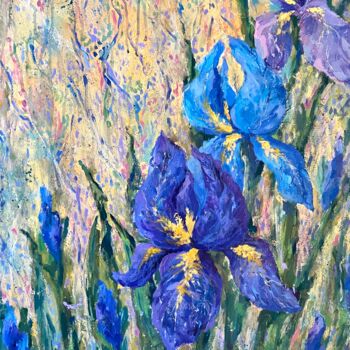 Malerei mit dem Titel "Dance of lilac iris…" von Taisiia Gruzdeva, Original-Kunstwerk, Acryl Auf Keilrahmen aus Holz montiert