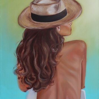 「Lady with a hat」というタイトルの絵画 Mkateによって, オリジナルのアートワーク, オイル ウッドストレッチャーフレームにマウント