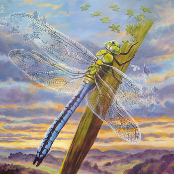 Painting titled "In Pieces - Dragonf…" by Daniel Loveday, Original Artwork, Acrylic Mounted on Other rigid panel