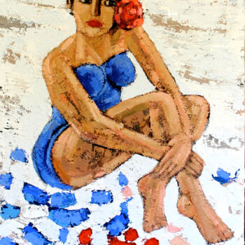 Pittura intitolato "Mujer en bañador az…" da Albert Cruells, Opera d'arte originale, Acrilico Montato su Telaio per barella…