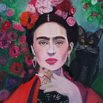 Dessin intitulée "Frida Kahlo Viva la…" par Marit Refsnes, Œuvre d'art originale, Pastel Monté sur Châssis en bois