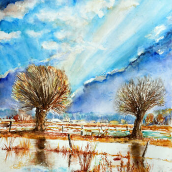 Peinture intitulée "Moment przed wiosen…" par Ana Smarz, Œuvre d'art originale, Aquarelle