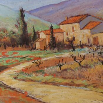 Painting titled "VIEUX MAS EN PROVEN…" by Gérald Sorel, Original Artwork, Pastel