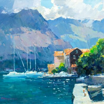 绘画 标题为“Fresh day. Kotor Bay” 由Aleksander Kryushyn, 原创艺术品, 油 安装在木质担架架上