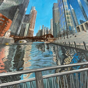 Ζωγραφική με τίτλο "River Walk" από Michael E. Voss, Αυθεντικά έργα τέχνης, Λάδι