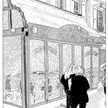 Tekening getiteld "Le comptoir Carnot,…" door Pascal Tavarner, Origineel Kunstwerk, Inkt